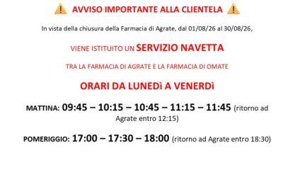 SERVIZIO NAVETTA TRA LE FARMACIE DI AGRATE E OMATE